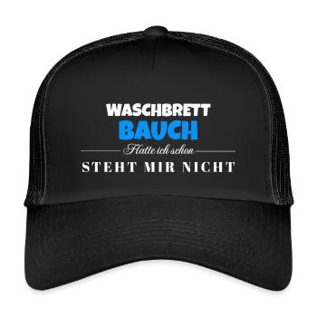 Waschbrett Bauch Spruch – Steht Mir Nicht - Kinder Trucker-Cap - Schwarz/Schwarz - Vorne