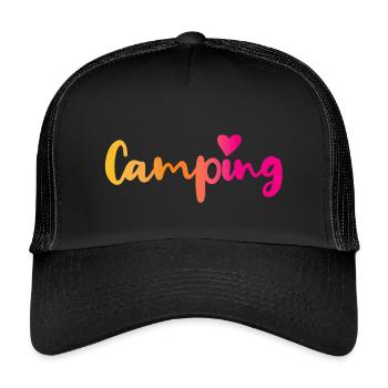 Camping Verlauf Herz pink Quote Fan Camper Outdoor - Kinder Trucker-Cap - Schwarz/Schwarz - Vorne