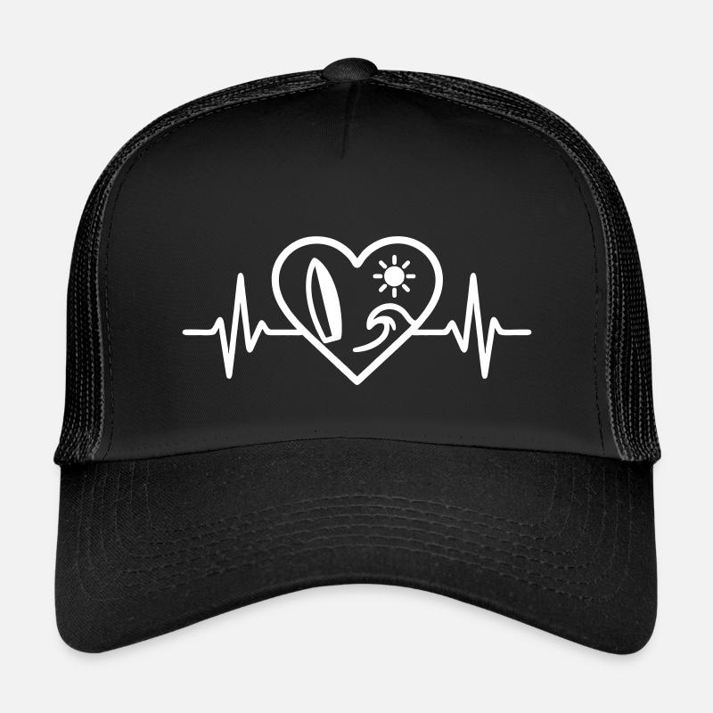 Surf Herz Brett Welle Sonne - Kinder Trucker-Cap - Schwarz/Schwarz