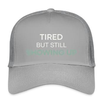 Tired But Still Showing Up - Kids’ Trucker Cap - light grey - Front