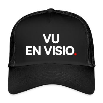 Seen by video. Minimalist telecommuting humor - Kids’ Trucker Cap - black/black - Front