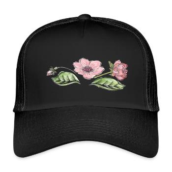 Blütenranke - Kinder Trucker-Cap - Schwarz/Schwarz - Vorne