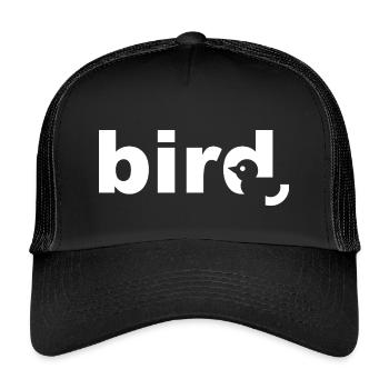 Bird White Text - Kids’ Trucker Cap - black/black - Front