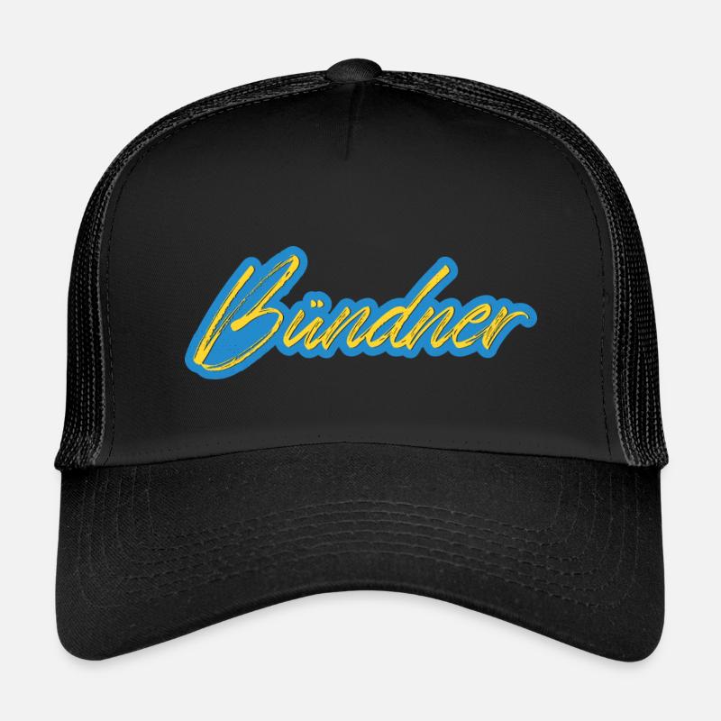 Bündner Schriftzug gelb-blau - Kinder Trucker-Cap - Schwarz/Schwarz