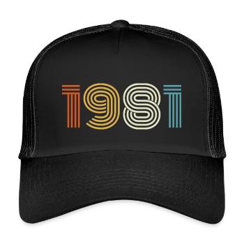 1981 Geschenk 1981 Jahrgang 1981 - Kinder Trucker-Cap - Schwarz/Schwarz - Vorne