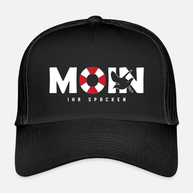 Lustiger Spruch " Moin Ihr Spacken " - Kinder Trucker-Cap - Schwarz/Schwarz