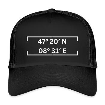 Koordinaten Kreis 2 Zürich Minimalistisch - Kinder Trucker-Cap - Schwarz/Schwarz - Vorne