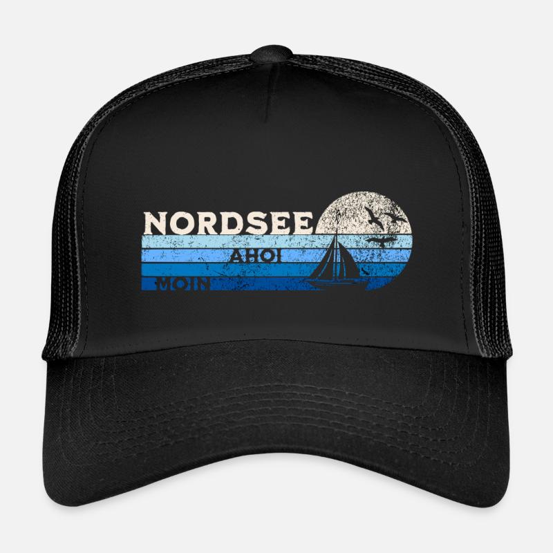 Nordsee Segelboot und Möwen - Kinder Trucker-Cap - Schwarz/Schwarz