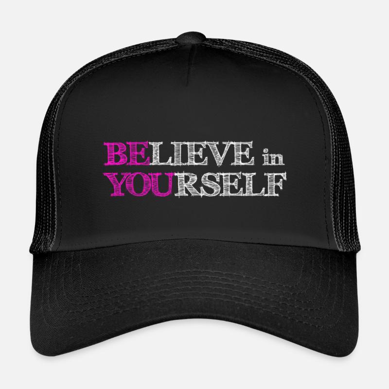 Glaube an dich selbst – Pink, kritzel weiß - Kinder Trucker-Cap - Schwarz/Schwarz
