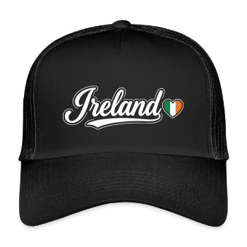 Ireland Script with Flag Heart Fan Patriotic - Kids’ Trucker Cap - black/black - Front