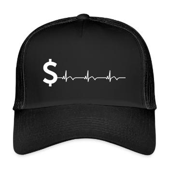 Dollar Sign $ ECG Heartbeat - Kids’ Trucker Cap - black/black - Front