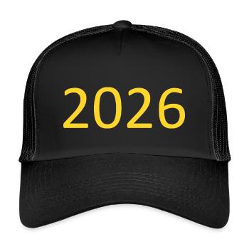 2026 Yellow Template Personalize - Kids’ Trucker Cap - black/black - Front
