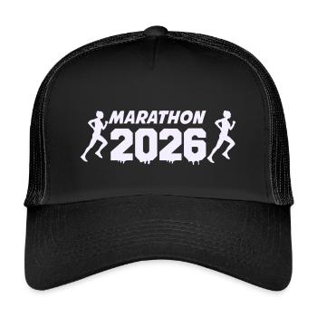 Marathon 2026 Läufer–Silhouetten Design - Kinder Trucker-Cap - Schwarz/Schwarz - Vorne