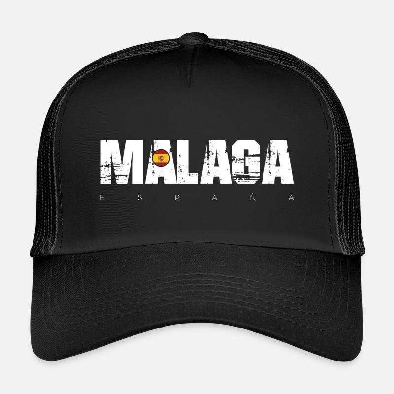 Málaga Distressed Text mit spanischer Flagge - Kinder Trucker-Cap - Schwarz/Schwarz