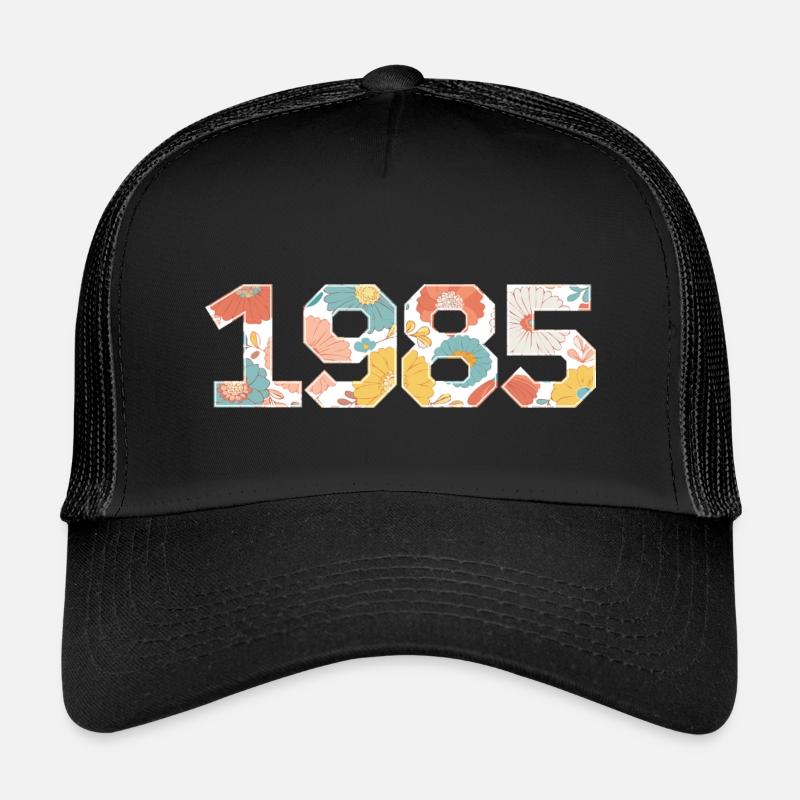 Blumen 1985 - 40-jähriges Jubiläum - Kinder Trucker-Cap - Schwarz/Schwarz