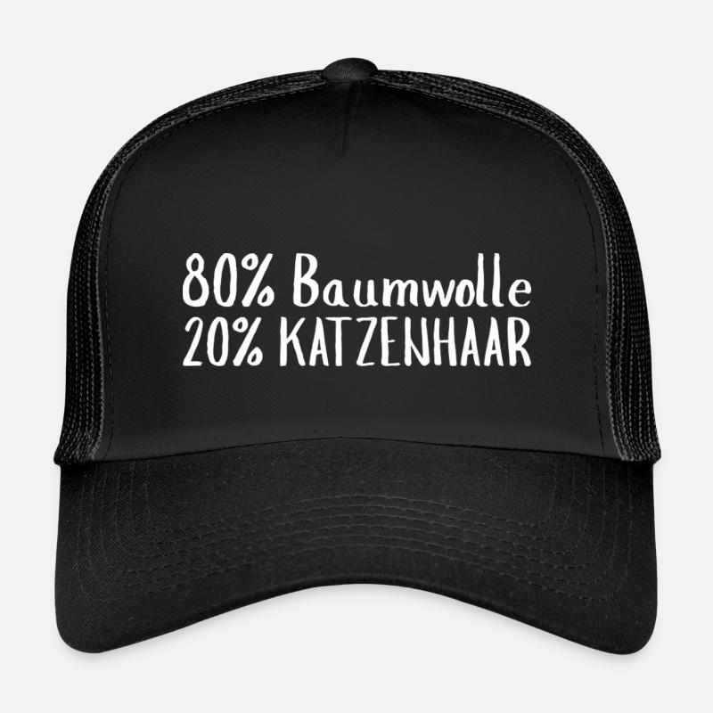 80% Baumwolle 20% Katzenhaar – Spuren – Sprüche – Katze - Kinder Trucker-Cap - Schwarz/Schwarz