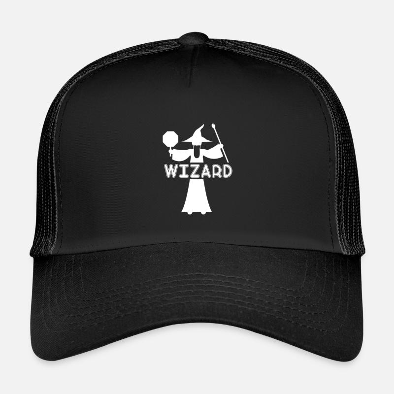 Wizard silhouette with magic wand - Kids’ Trucker Cap - black/black