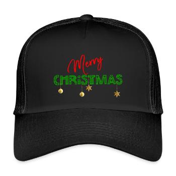 Frohe Weihnachten: Strukturierte grüne Buchstaben - Kinder Trucker-Cap - Schwarz/Schwarz - Vorne