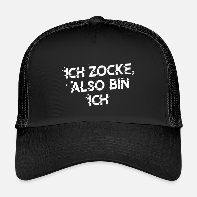 ICH ZOCKE ALSO BIN ICH! Lustiges Statement - Kinder Trucker-Cap - Schwarz/Schwarz