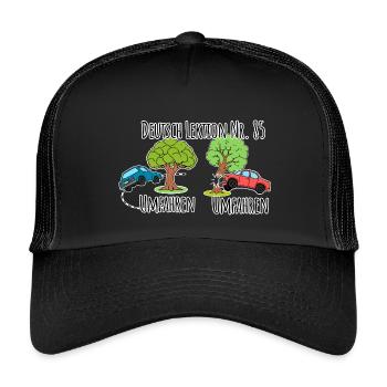 Deutsch Lektion - Baum umfahren vs. Baum umfahren! - Kinder Trucker-Cap - Schwarz/Schwarz - Vorne