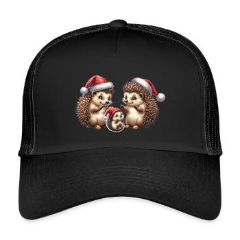 Christmas | A cute family of hedgehogs - Kids’ Trucker Cap - black/black - Front