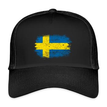 Schwedische Pinselflagge - Kinder Trucker-Cap - Schwarz/Schwarz - Vorne