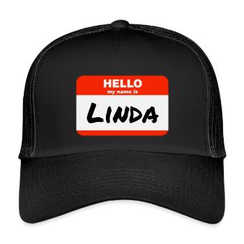 Bonjour, je m’appelle Linda Étiquette Nom Étiquette - Casquette trucker enfant - noir/noir - Devant