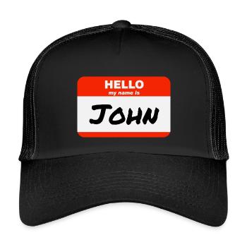Hello My Name Is John Label Name Tag - Kids’ Trucker Cap - black/black - Front
