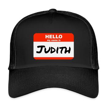Bonjour, je m’appelle Judith Étiquette Étiquette Nom Tag - Casquette trucker enfant - noir/noir - Devant