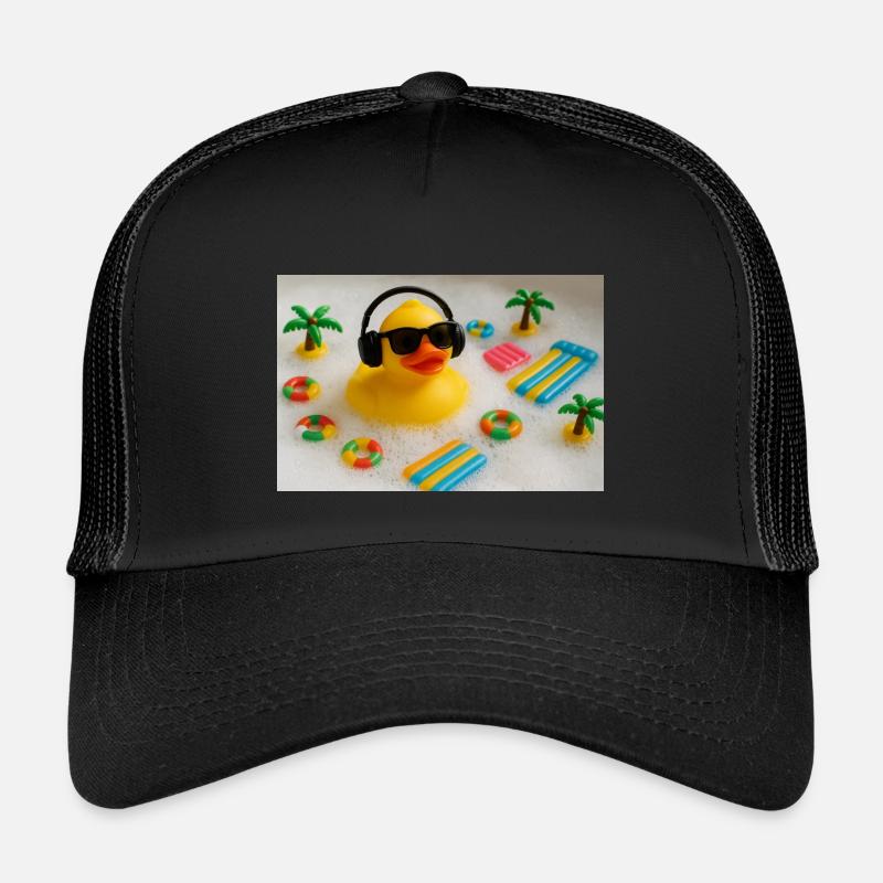 Quietscheente im Bad mit Kopfhörern - Kinder Trucker-Cap - Schwarz/Schwarz