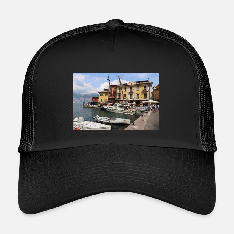 Der Hafen von Malcesine - Kinder Trucker-Cap - Schwarz/Schwarz
