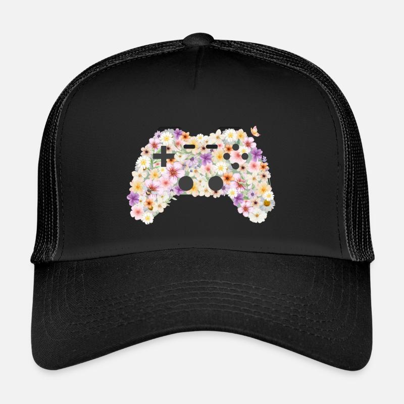 Floral Gamepad: Floral Art Controller - Kids’ Trucker Cap - black/black