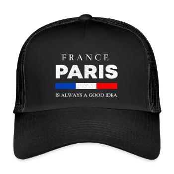 Paris France – Always a Good Idea Design - Kids’ Trucker Cap - black/black - Front