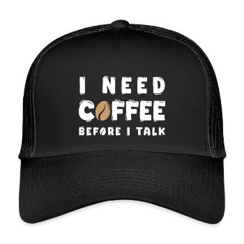 Ich brauche Kaffee, bevor ich lustige Kaffeeliebhaber Gif rede - Kinder Trucker-Cap - Schwarz/Schwarz - Vorne