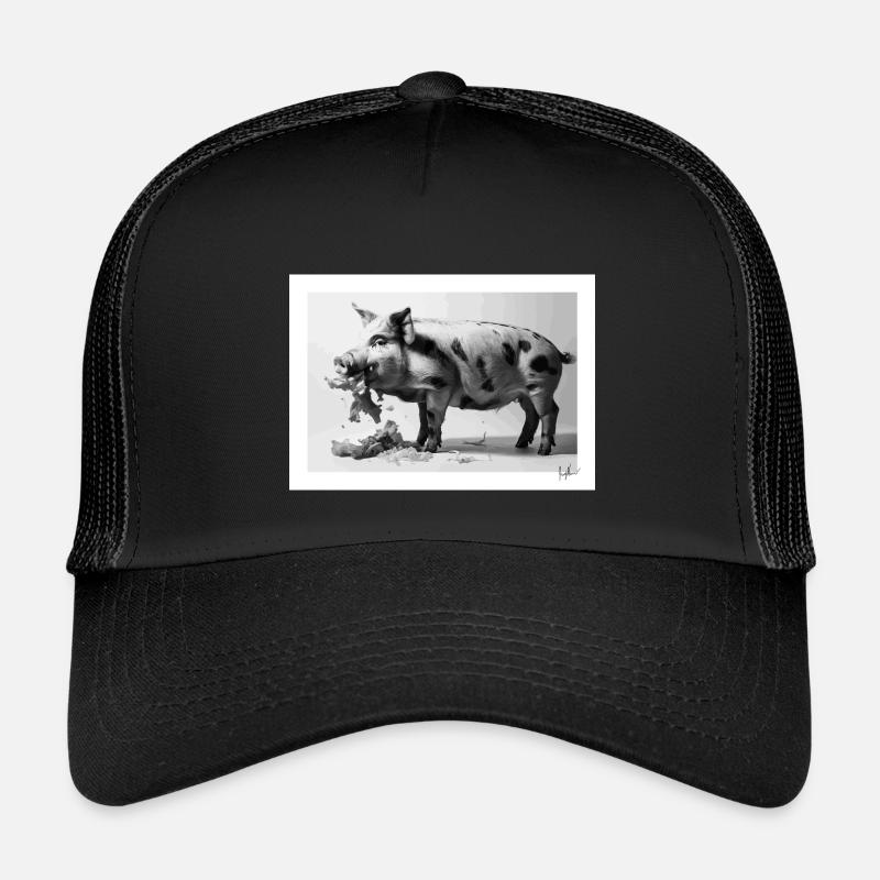 Schwein isst Salat - Kinder Trucker-Cap - Schwarz/Schwarz