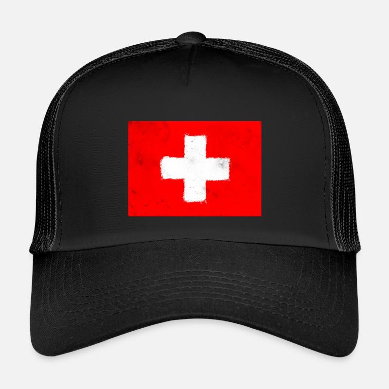 Flagge der Schweiz - Kinder Trucker-Cap - Schwarz/Schwarz