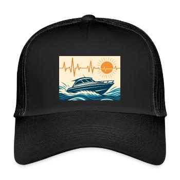 Coucher de soleil maritime en bateau à moteur - Casquette trucker enfant - noir/noir - Devant