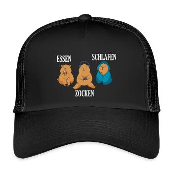 Food Gaming Sleeping Gamer Saying - Kids’ Trucker Cap - black/black - Front