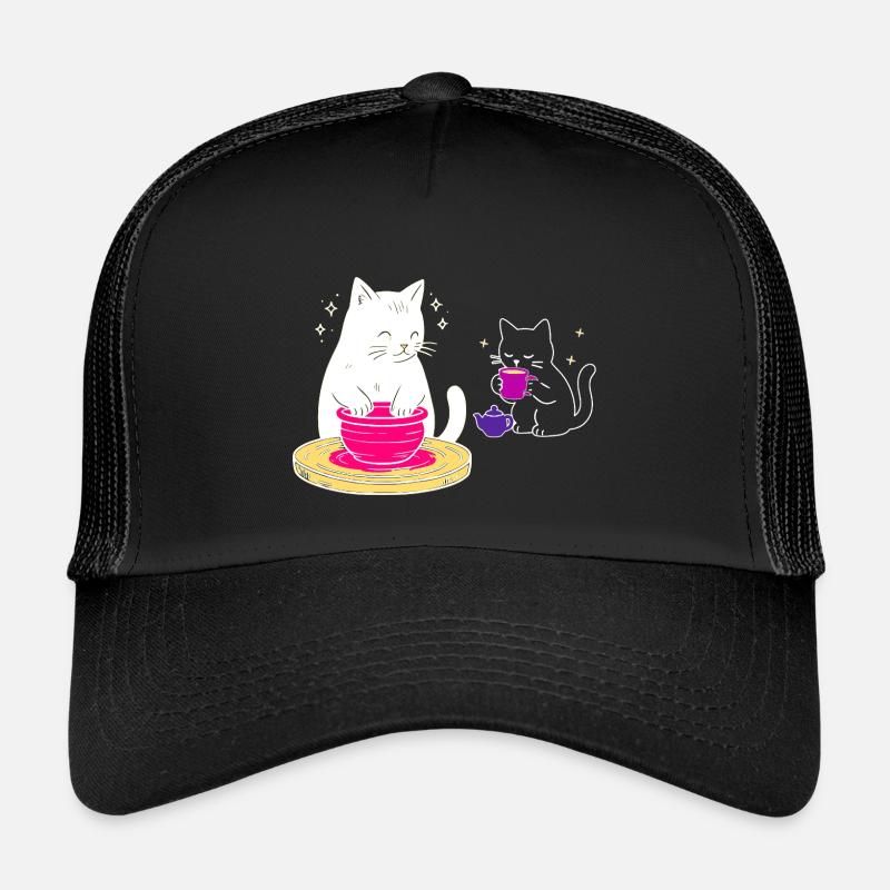 Handwerkerisches Katzenleben – Vom Rad zum Tee - Kinder Trucker-Cap - Schwarz/Schwarz