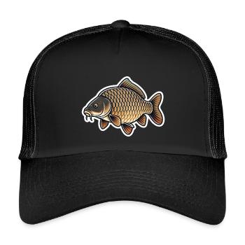 Minimalistisches Karpfenfischen-Design Sauberer Angler-Stil - Kinder Trucker-Cap - Schwarz/Schwarz - Vorne