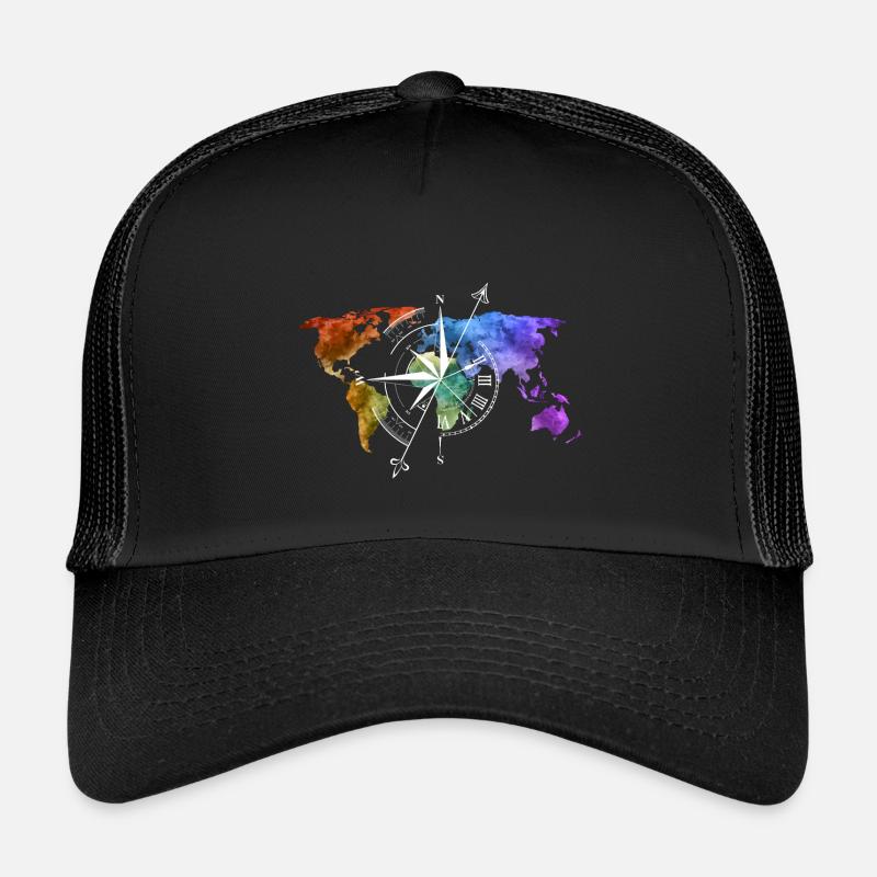 World map compass white - Kids’ Trucker Cap - black/black