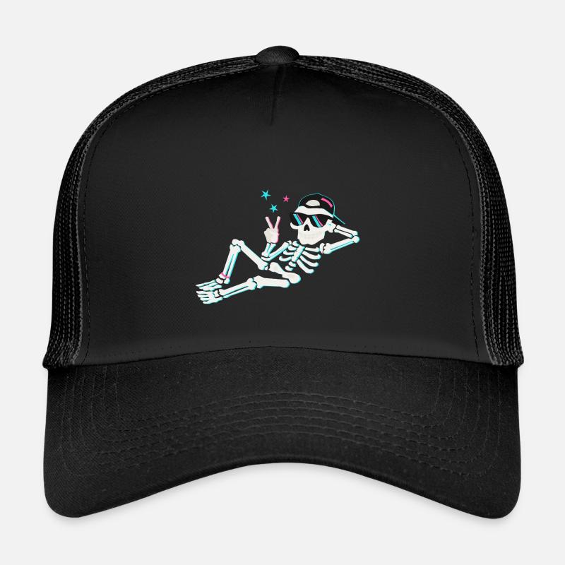 Skelett-Neonfrieden – Retro-Energie - Kinder Trucker-Cap - Schwarz/Schwarz