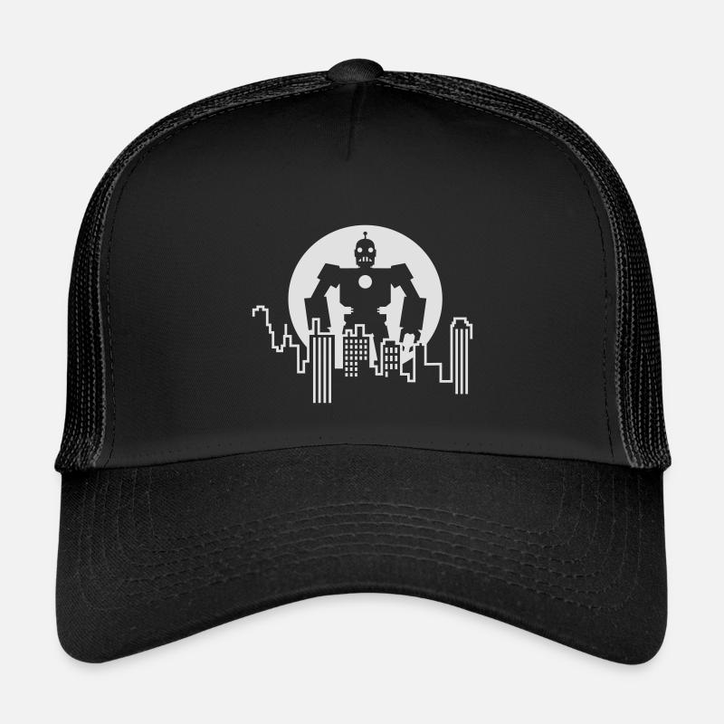Robot Skyline – Sci-Fi Android Silhouette Shirt - Kinder Trucker-Cap - Schwarz/Schwarz
