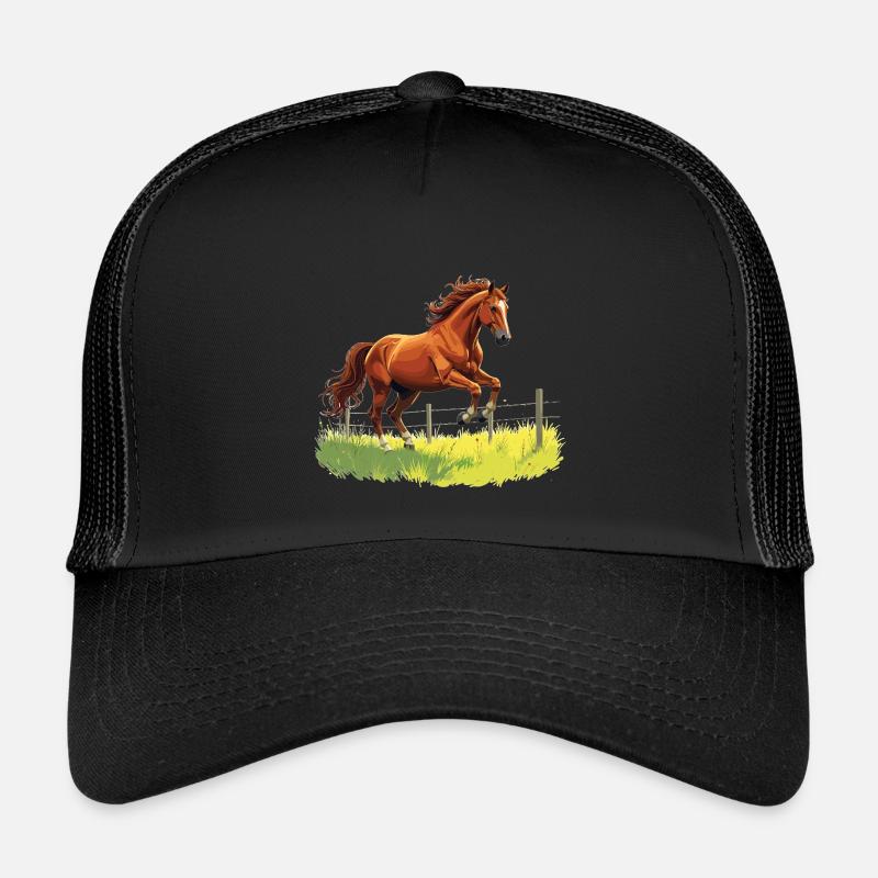 Springender Gaul am Weidezaun - Kinder Trucker-Cap - Schwarz/Schwarz