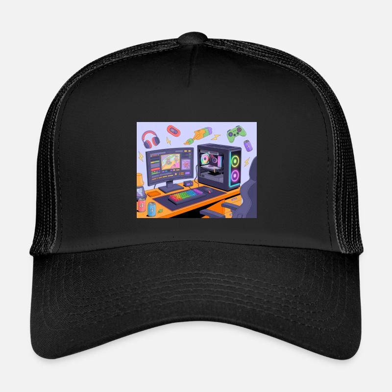 Retro Gaming-Schreibtisch Neon RGB - Kinder Trucker-Cap - Schwarz/Schwarz