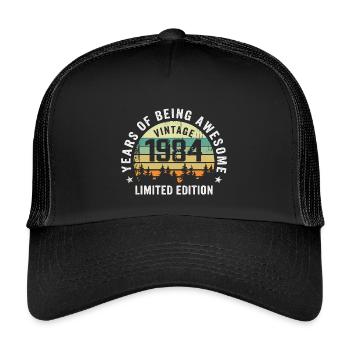 Legendär seit 1984, Vintage Edition 1984 Retro - Kinder Trucker-Cap - Schwarz/Schwarz - Vorne