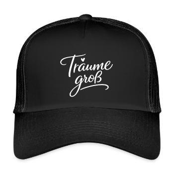 Träume Groß – Handlettering Script - Kinder Trucker-Cap - Schwarz/Schwarz - Vorne