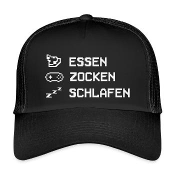 Food Gaming Sleeping Gamer Saying - Kids’ Trucker Cap - black/black - Front