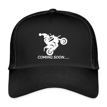 santa coming soon Weihnachtsmann Motorrad Wheelie - Kinder Trucker-Cap - Schwarz/Schwarz - Vorne
