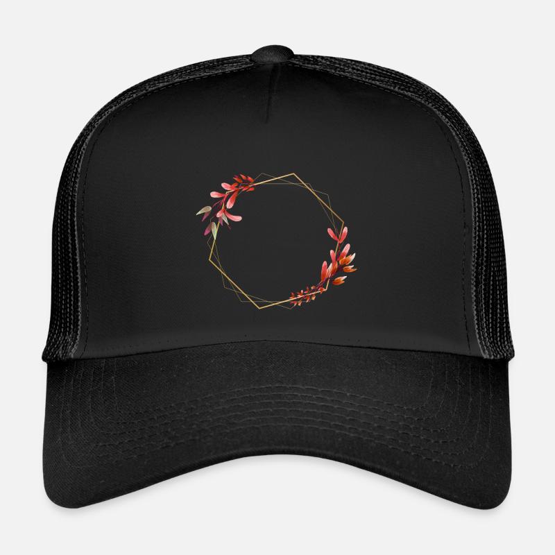 Hexagone doré à fleurs rouges et oranges Casquette trucker enfant